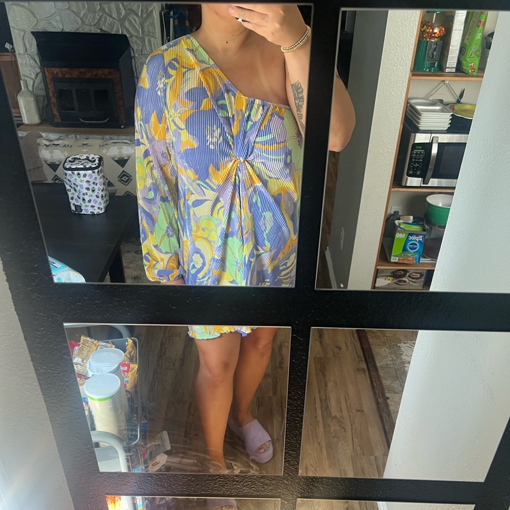 Plisse one shoulder retro floral romper